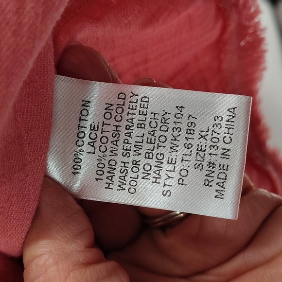 Umgee + Pink Cotton Top Size XL Ruffle Short Sleeve Frayed Hem Throughout - Picture 5 of 8